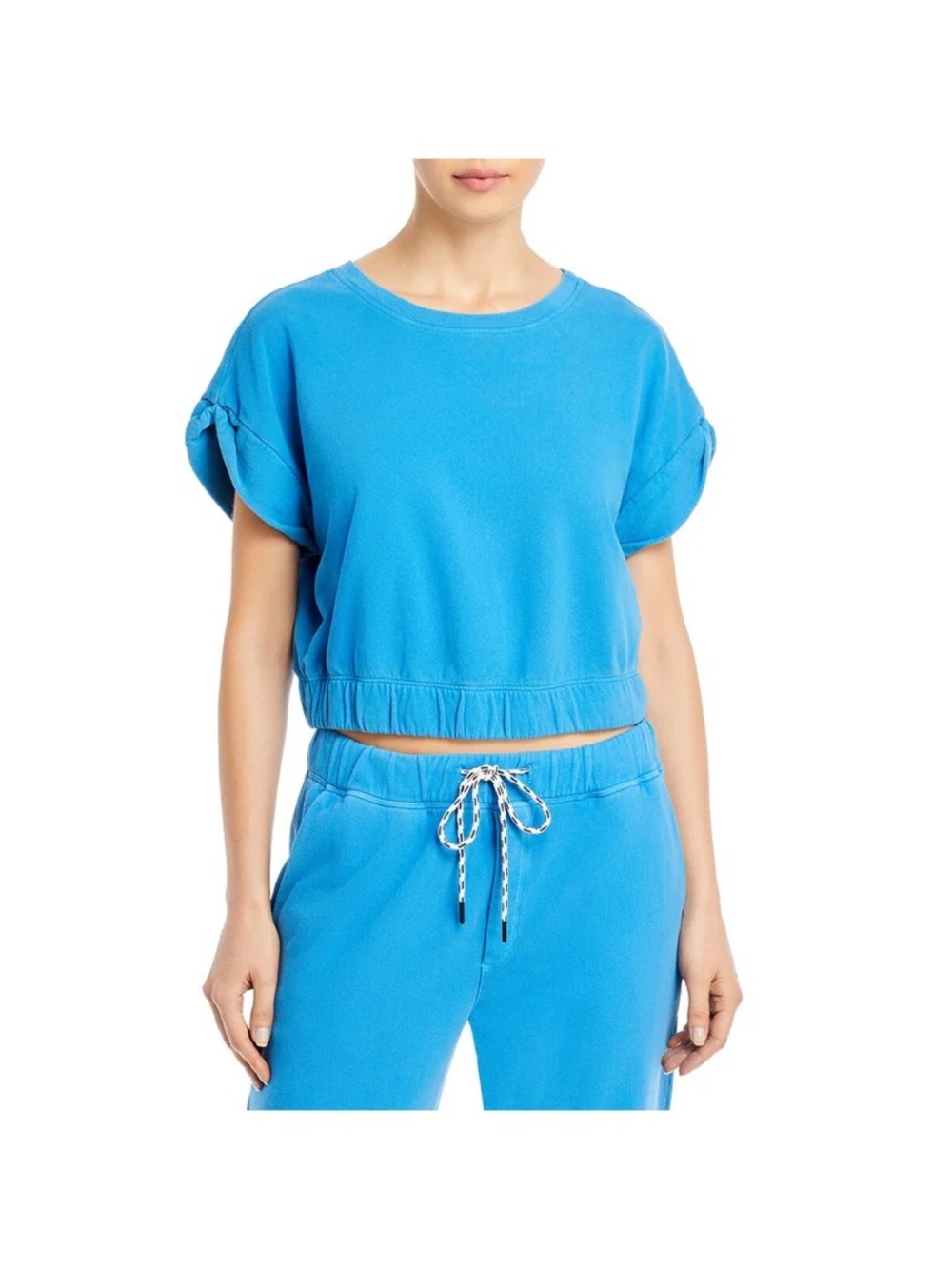 Splits 59 Blue Cropped Short-Sleeve Sweatshirt Top